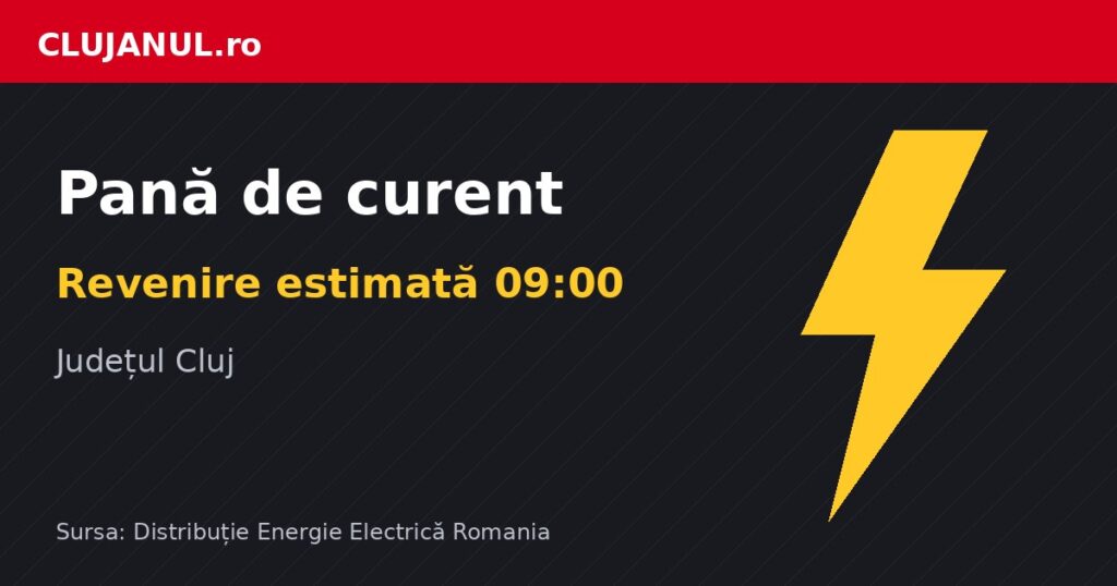 Pană de curent în Aghiresu (județul Cluj): energia revine estimat la ora 09:00