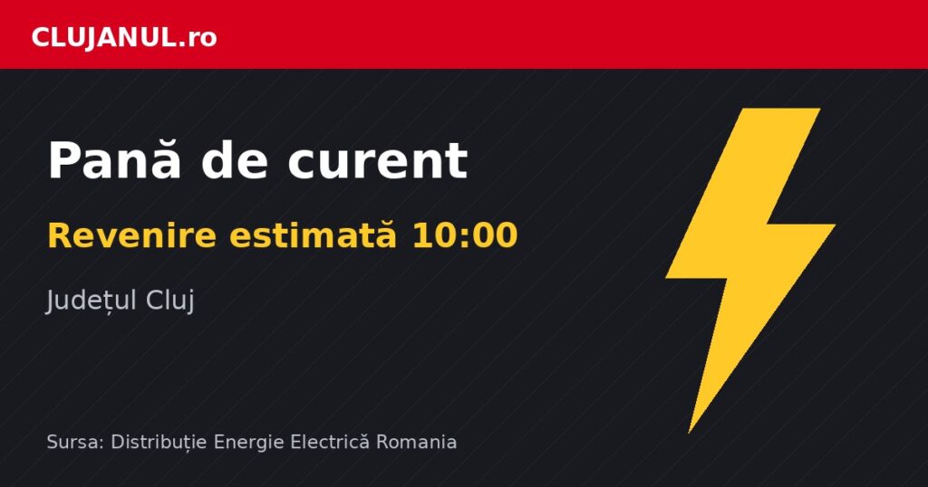 Pană de curent în Cluj-Napoca (județul Cluj): energia revine estimat la ora 10:00