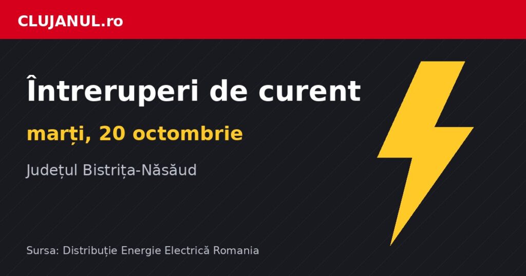 Întreruperi de curent în județul Bistrița-Năsăud, marți 20 octombrie: Bistrita Birgaului