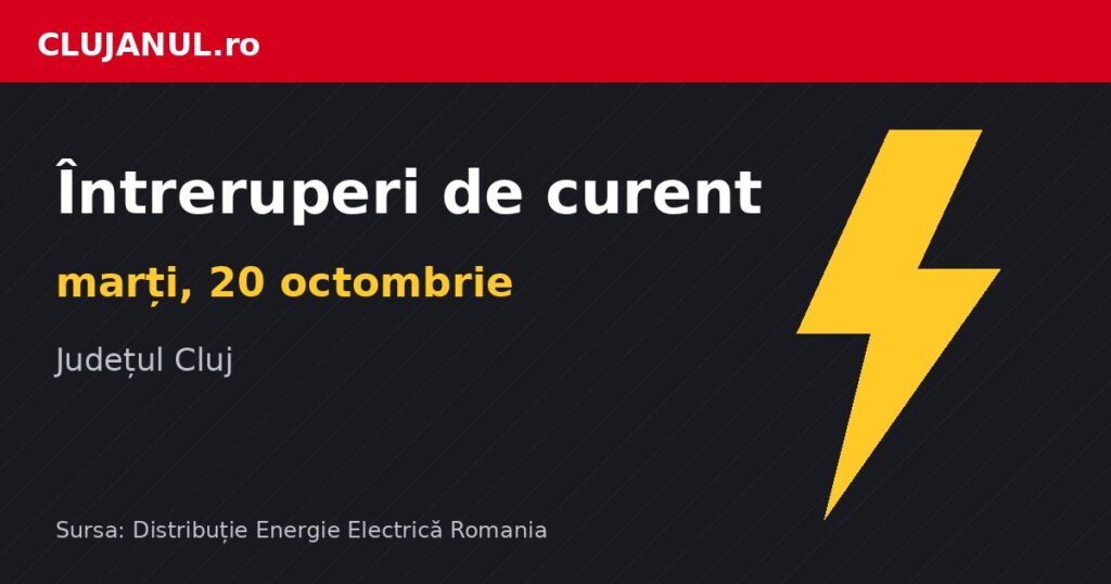 Întreruperi de curent în județul Cluj, marți 20 octombrie: Cluj-Napoca, Feleacu