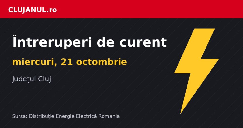 Întreruperi de curent în județul Cluj, miercuri 21 octombrie: Cluj-Napoca, Apahida
