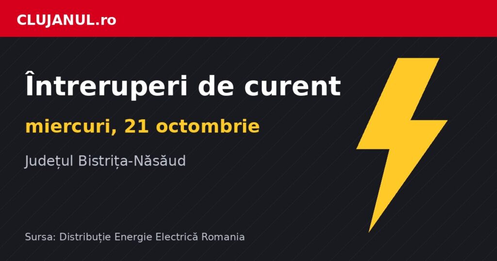 Întreruperi de curent în județul Bistrița-Năsăud, miercuri 21 octombrie: Bistrita
